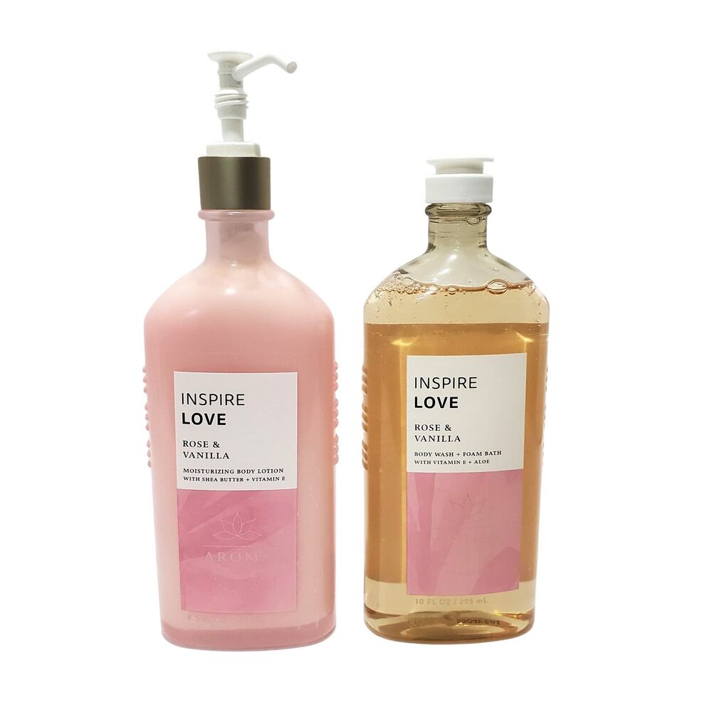 Bath & Body Works Inspire Love Rose & Vanilla Body Lotion 6.5oz & Body Wash 10oz
